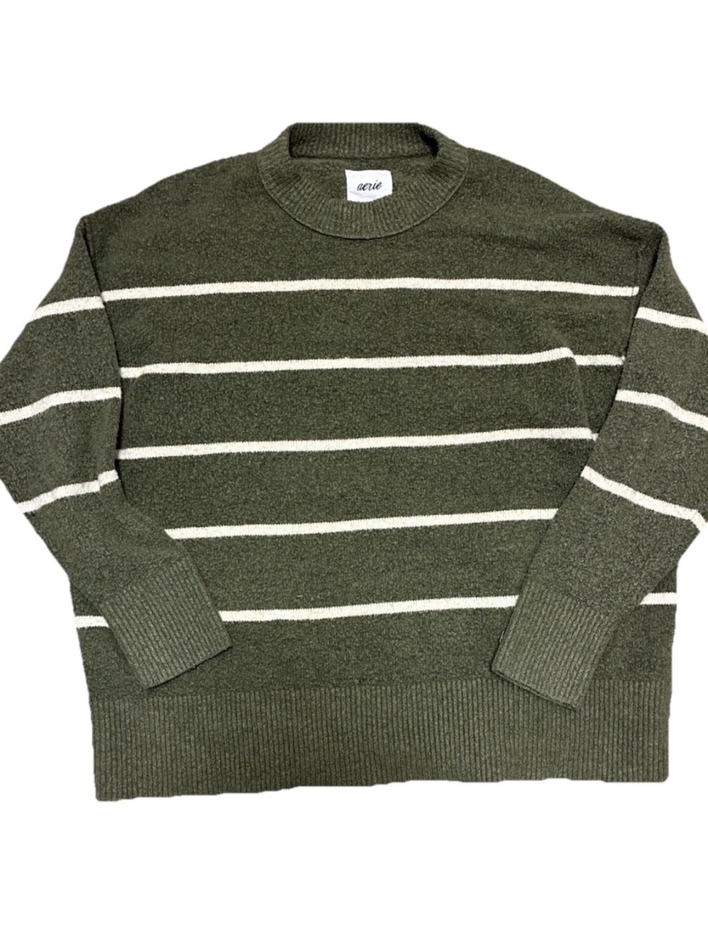 Aerie womens Olive Green Striped Crewneck Sweater